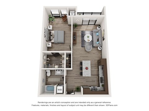 Floor plan for 1 bed, 1 bath, 828 sqft
